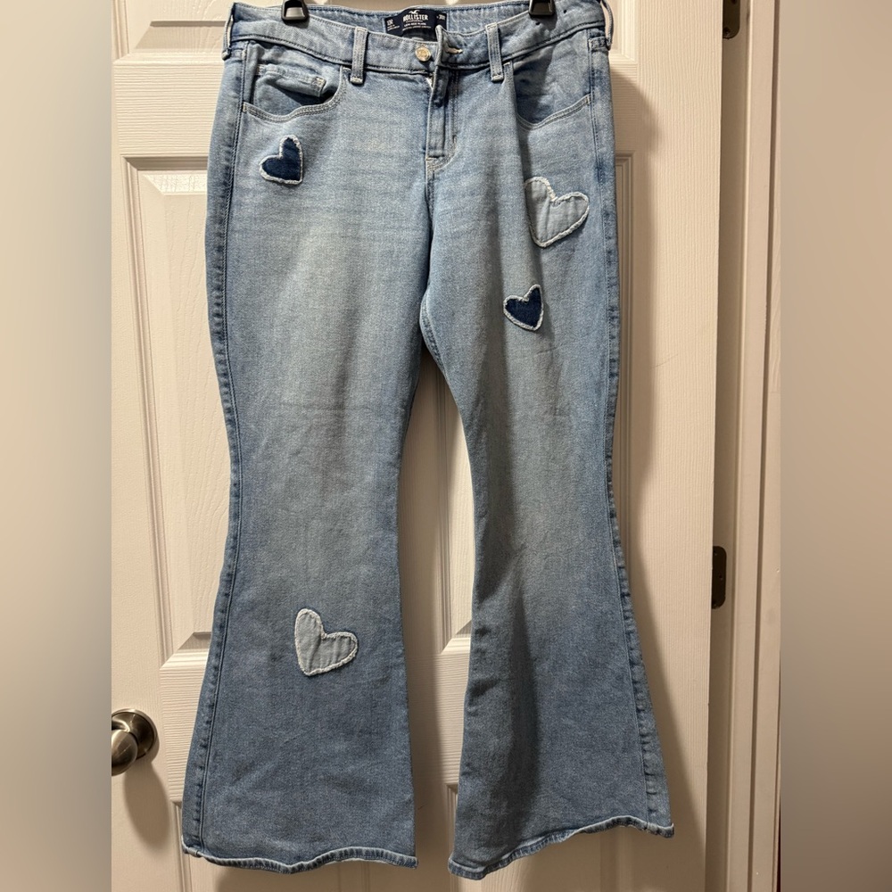 Hollister Light Blue Flare Jeans with Heart Accents